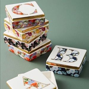 Anthropology monogram “L” floral trinket box